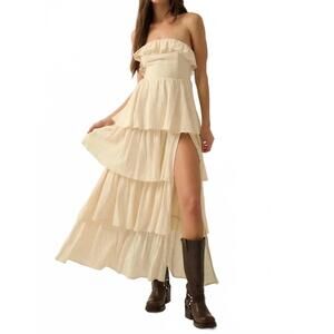 Promesa Strapless Cream Tiered Maxi Dress